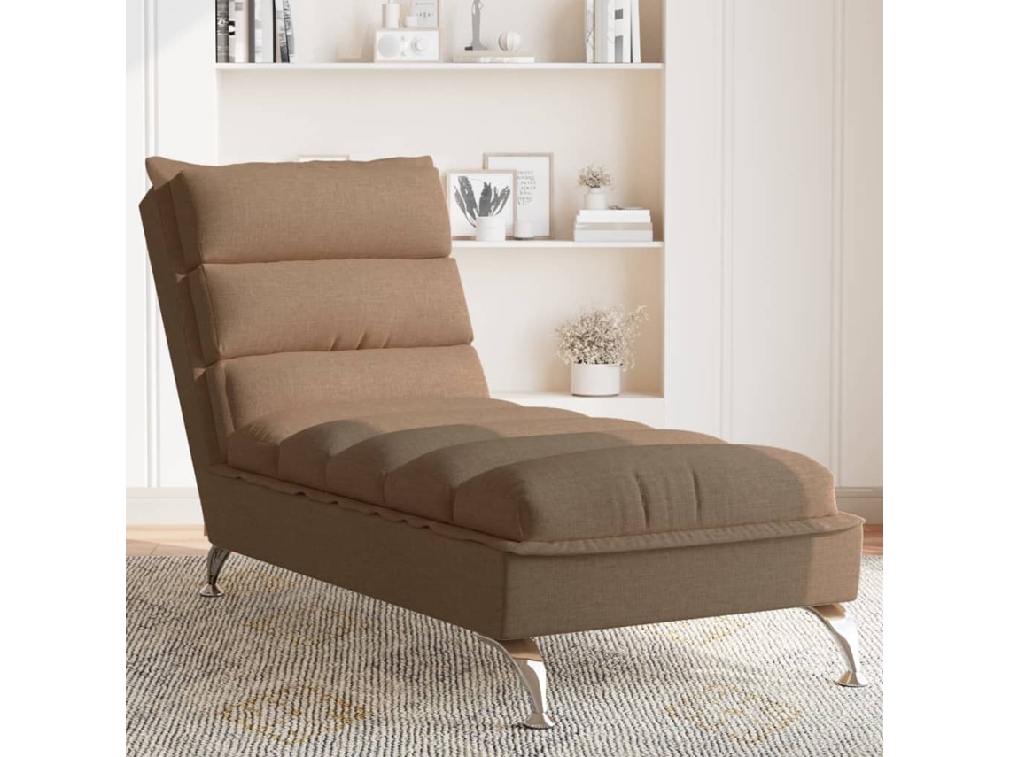 Vidaxl Chaise Lounge Com Almofadões Tecido Castanho