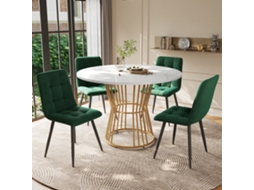 Conjunto 5 Peças Mesa Jantar Redonda 100cm Diâmetro Com 4 Cadeiras, Mobiliário Cozinha E Sala Estar