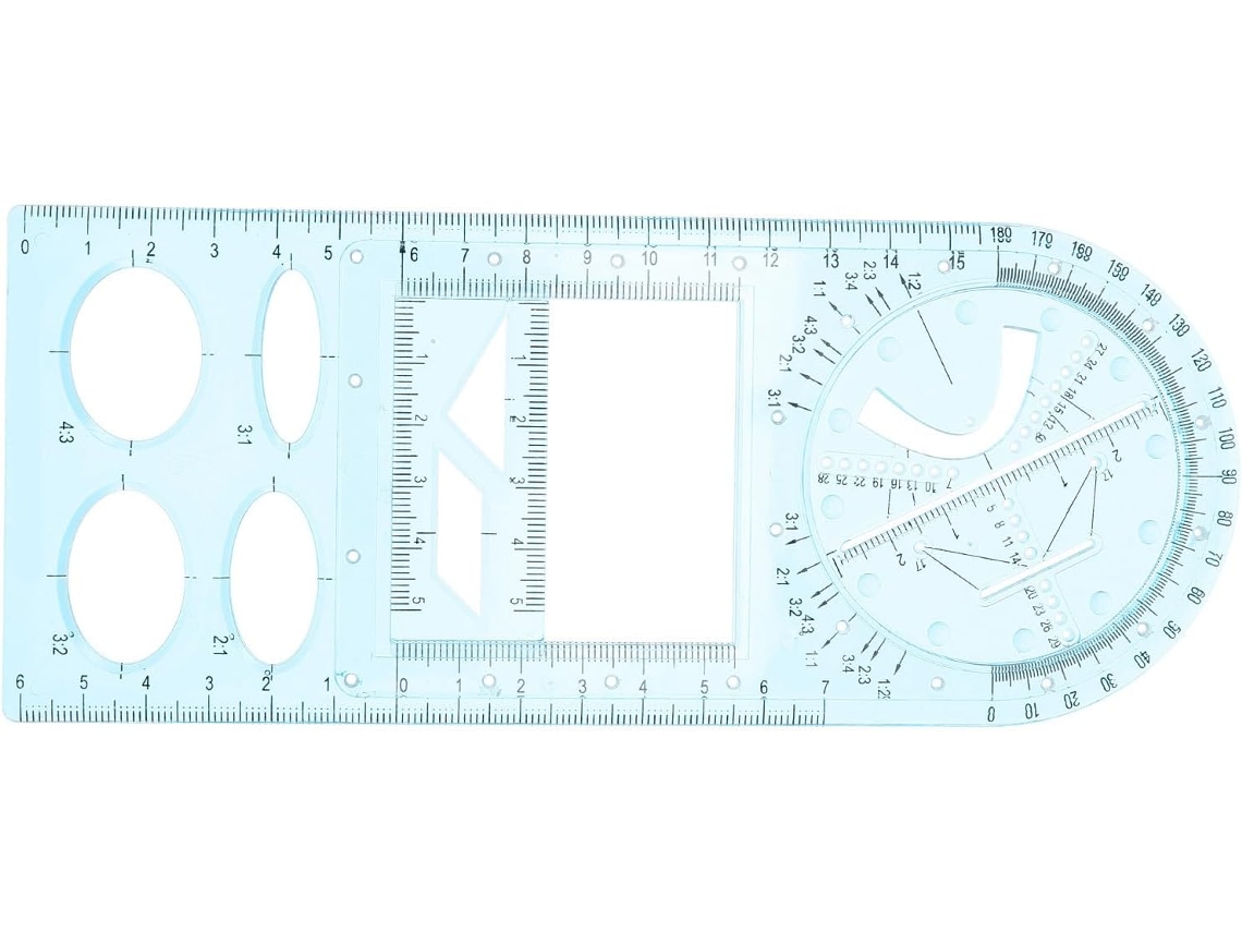 Régua Geométrica Multifuncional De Plástico Azul Para Desenho,