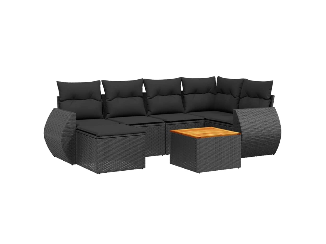 Conjunto de 7 Sofás para Jardim com Almofadões Vime Pe Preto MAISON EXCLUSIVE (7 pcs)