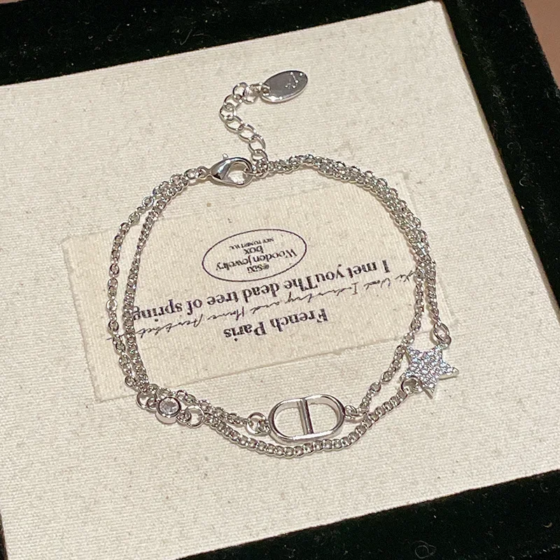 Pulseira Elegante De Zircônia De Camada Dupla (prateada), Pulseira Estilosa E Exclusiva.