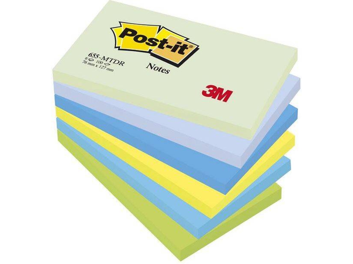 Bloco de Notas Adesivas POST-IT Cores Fantasia Pack 6 (76 x 127 mm)