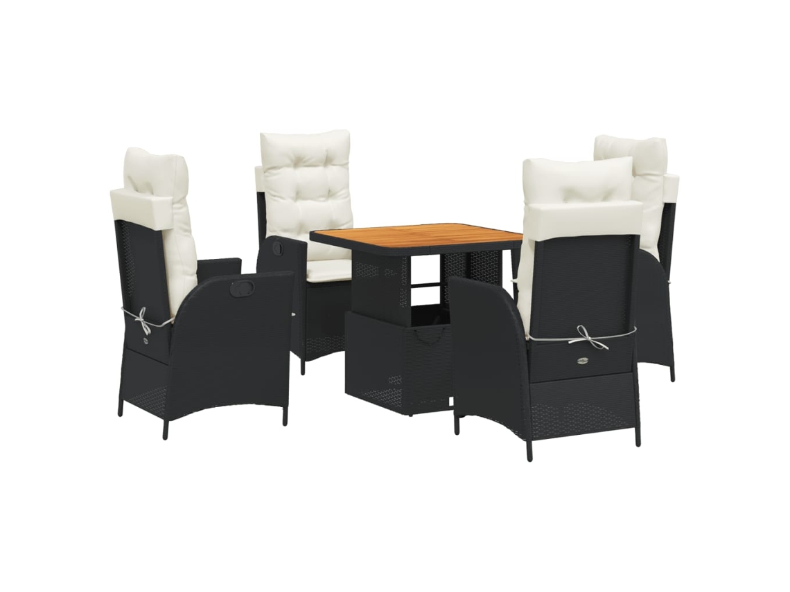 Conjunto de 5 Jantar para Jardim com Almofadões Vime Pe Preto MAISON EXCLUSIVE