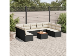 Vidaxl 10 Pcs Conjunto Sofás De Jardim C/ Almofadões Vime Pe Preto