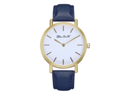 Relógio de quartzo unissex com pulseira de PU, mostrador redondo, casual e simples para uso doméstico e feminino (azul)