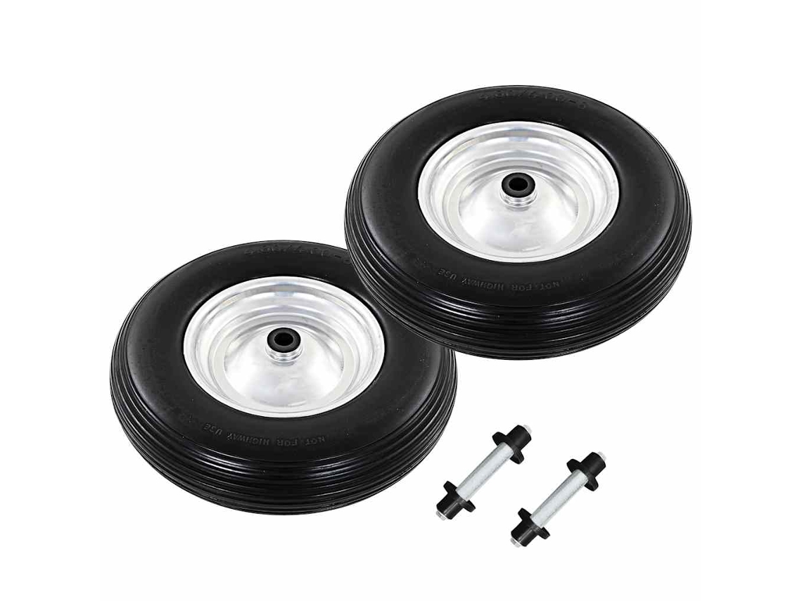 Vidaxl Rodas Carrinho De Mão C/ Eixos 2 Pcs Pu Sólido 4.00-8 390 Mm