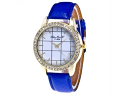 Relógio de pulso feminino casual Zhoulianfa com quartzo e diamantes, mostrador redondo azul royal.