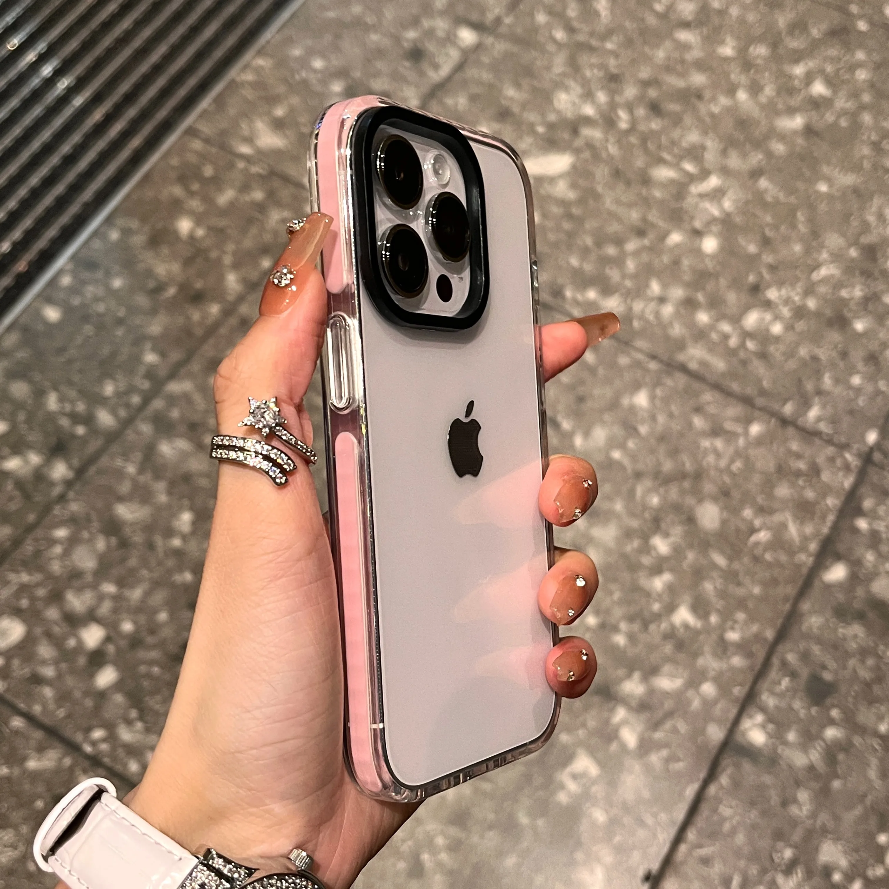 Capa Para Iphone 12 Pro Max Rosa, Resistente A Impactos, Com Moldura Fluorescente Transparente.