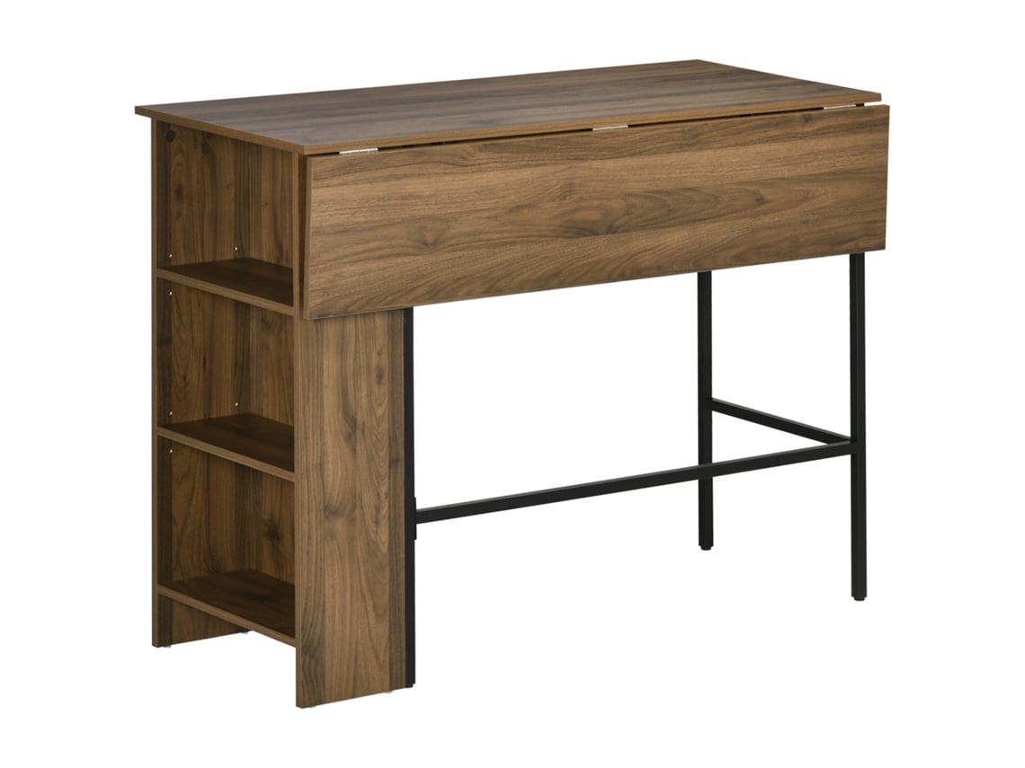 Mesa de Bar PONTOCASA com 3 prateleiras, acabamento em Carvalho preto claro, dimensões 112x57x106 cm
