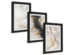 Composição De Quadros Na Parede Padrões Abstratos Em Branco E Preto Moldura Preta Quadros Para A Sala De Estar Espelharte (3 Peças 20x30 Cm)