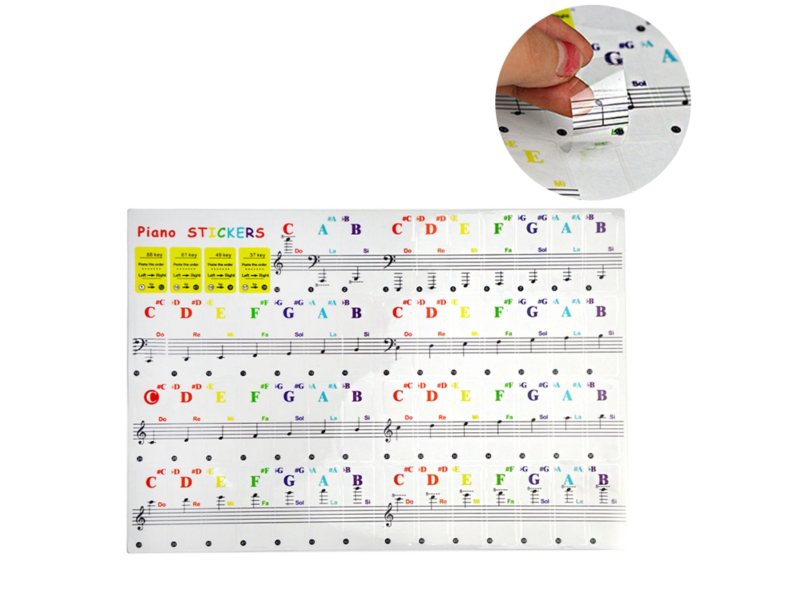 Sticker De Teclado De Piano Para 88, 61, 49 E 37 Teclas, Sticker De Notas Reutilizável Para Iniciantes
