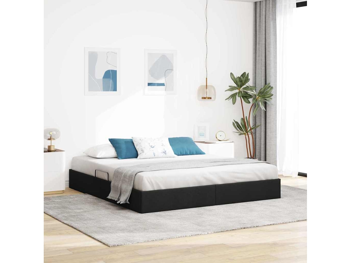 Vidaxl Cama Com Armazenamento Preto 180 X 200 Cm Tecido