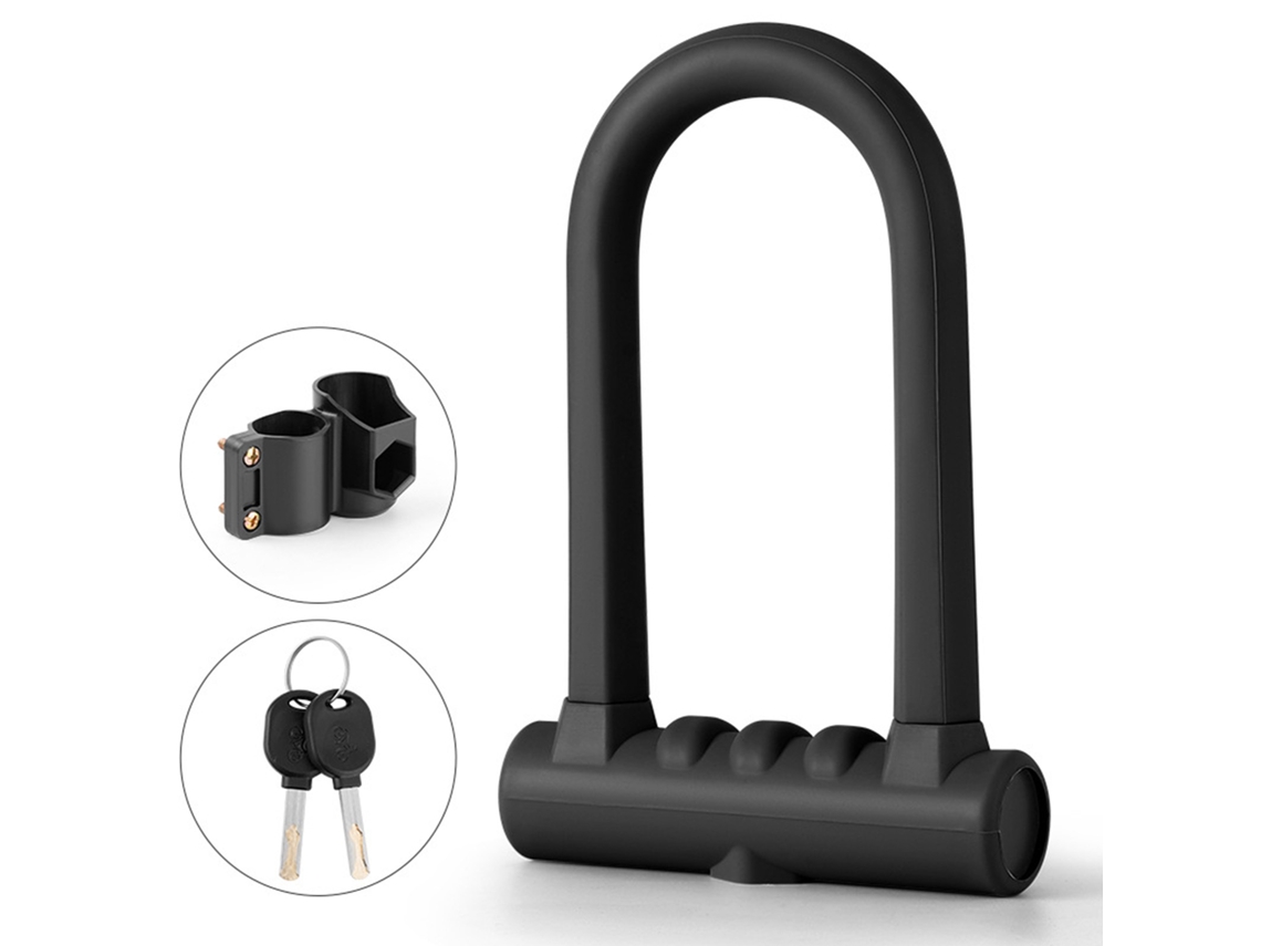 Cadeado U para moto e patinete elétrico, seguro, anti roubo, corpo de aço grosso preto S/MARCA
