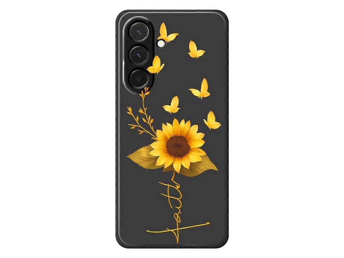 Capa Traseira De Tpu Com Borda Reta E Estampa De Girassol Com Borboleta Dourada Para Samsung Galaxy A36 5g, Preta