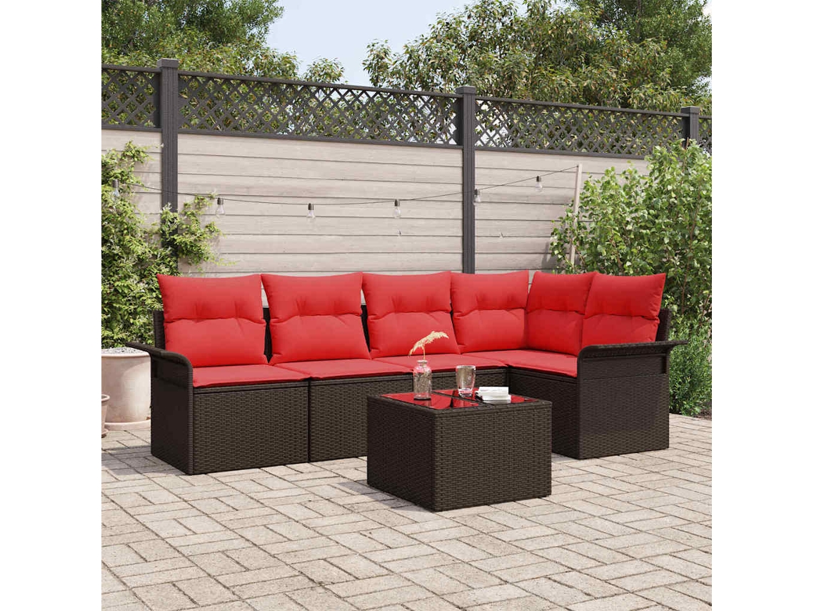 Vidaxl Conjunto De Sofá De Jardim 6 Unid. Castanho Vime Pe