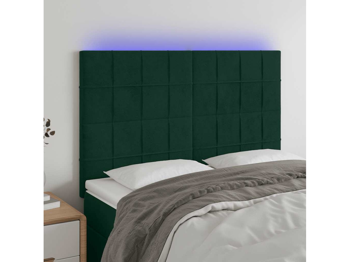 Vidaxl Cabeceira de Cama C/ Led Veludo 144x5x118/128 Cm Verde escuro