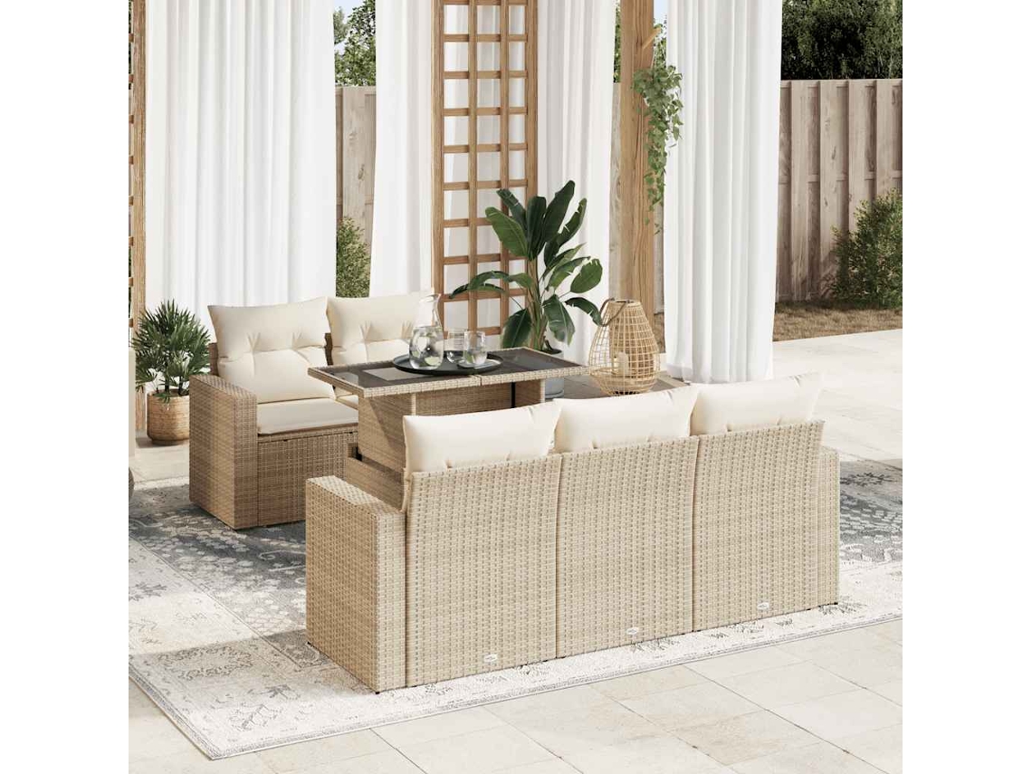 Vidaxl 6 Pcs Conjunto De Sofás P/ Jardim Com Almofadões Vime Pe Bege