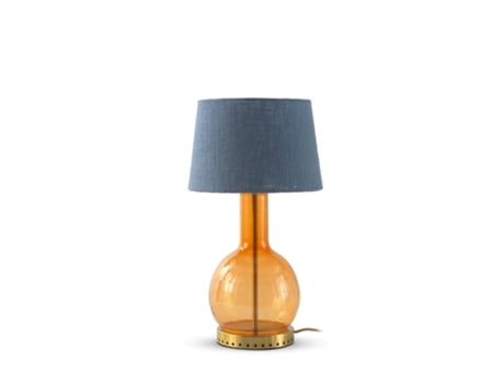 Candeeiro de Mesa de Vidro Laranja com Abajur de Algodão Azul