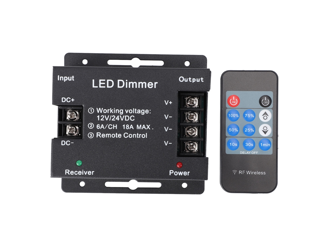 Dimmer Led com Controle Remoto Sem Fio Rf 11 Teclas Ajuste de Brilho Pwm Dc12v 24v | S/MARCA