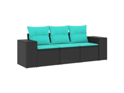 Conjunto de Sofá de Jardim 3 Peças com Almofadas em Rattan Sintético Preto MAISON EXCLUSIVE