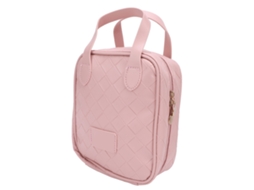 Mala de viagem Maquiagem em couro PU resistente à água com divisórias e bolsa de armazenamento portátil rosa.
