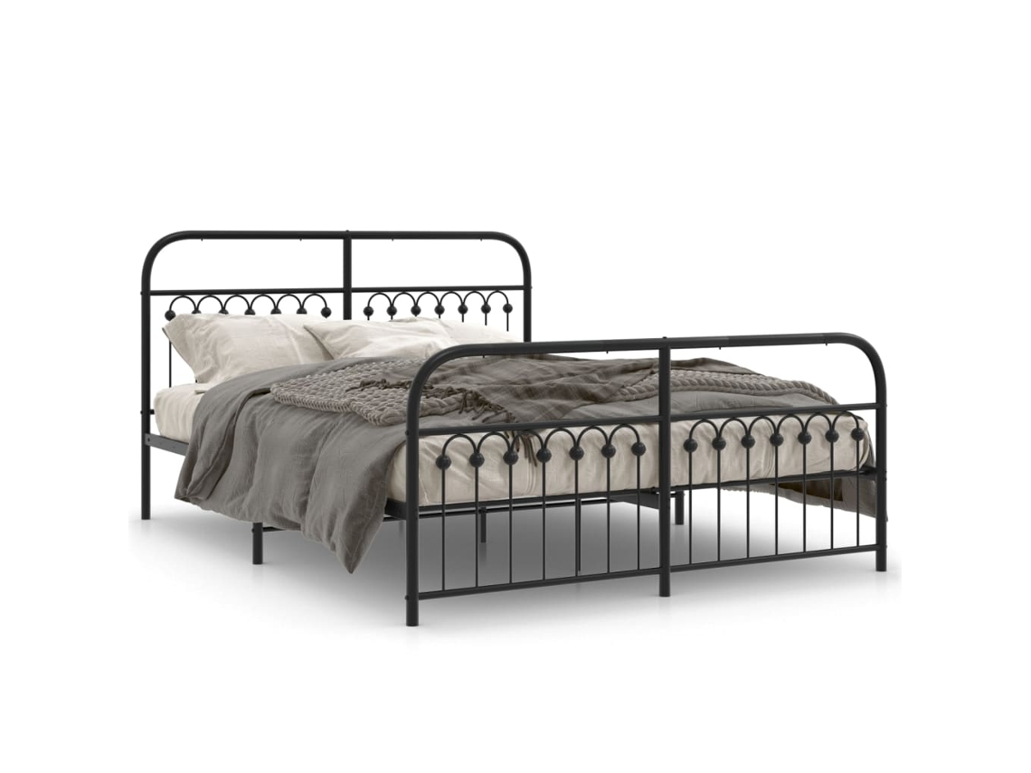 Bed Frame, Bed Frames Vidaxl Preto Aço (150 X 200 Cm)
