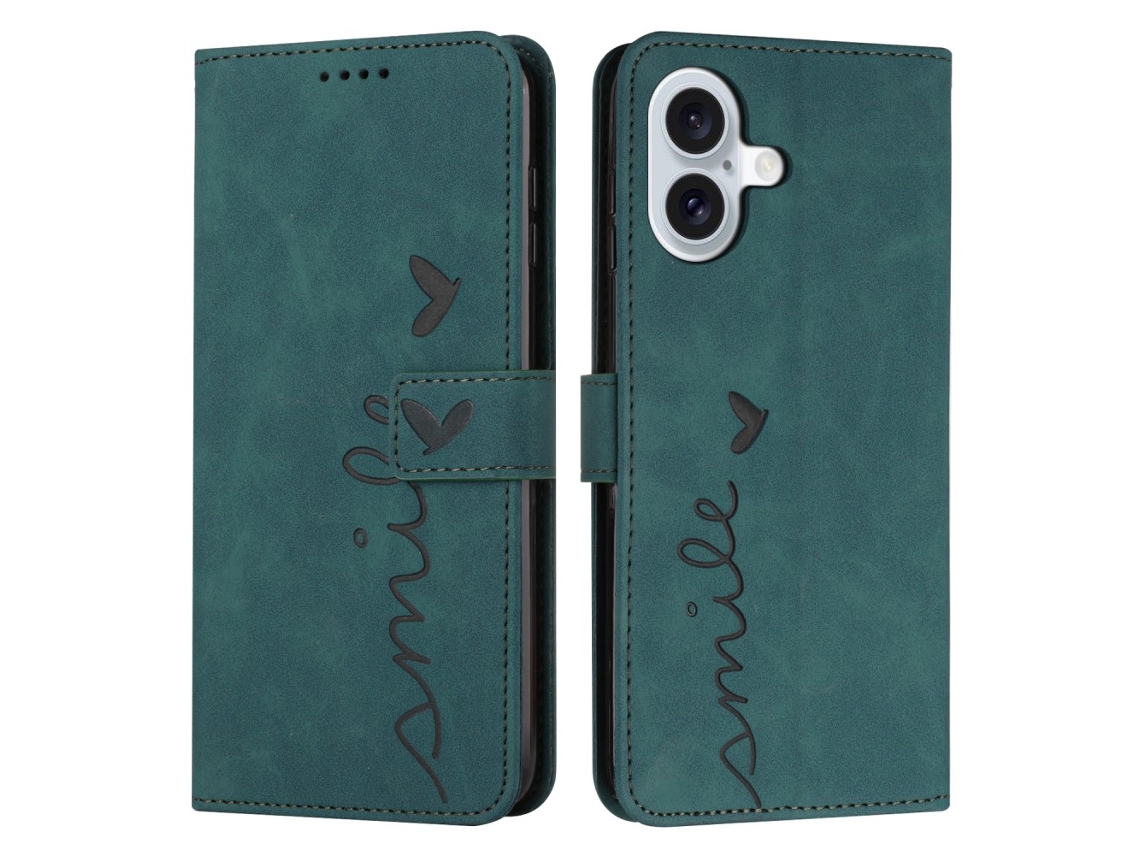 Capa Em Couro Pu Com Porta Cartões Para Apple Iphone 16 Plus Verde