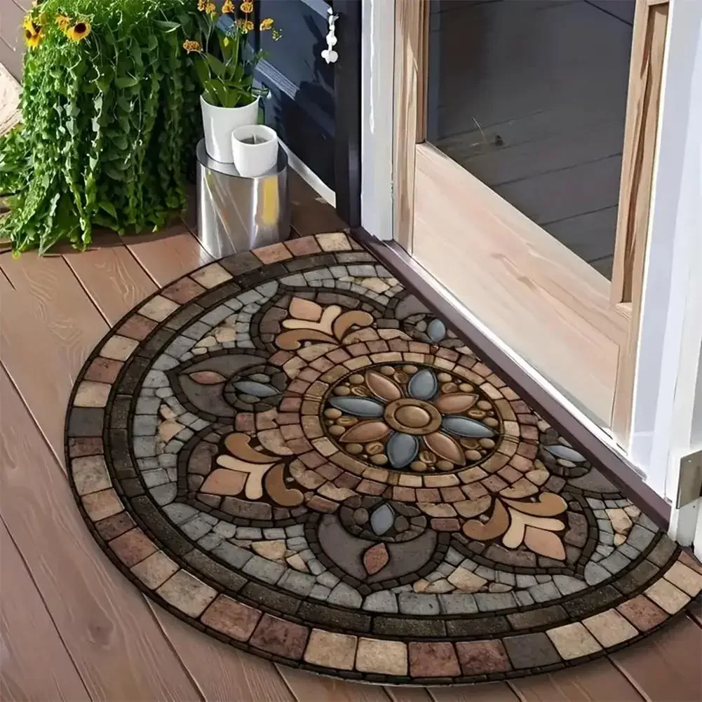 (estilo 11 45x70cm) Tapete De Entrada Semicircular Em Mosaico, Estilo Retrô, Com Formato De Leque.