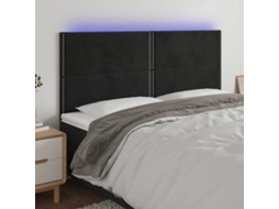 Vidaxl Cabeceira De Cama C/ Luzes Led Veludo 200x5x118/128 Cm Preto