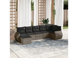 Vidaxl 7 Pcs Conjunto Sofás P/ Jardim C/ Almofadões Vime Pe Cinzento