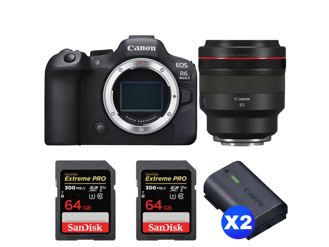 Eos R6 Mark Ii + Rf 85mm F/1.2 L Usm + 2 Sandisk 64gb Uhs ii 300mb/s + 2 Canon Lp e6nh + Ebook “20 Dicas para Fotos Que Impressionam” CANON