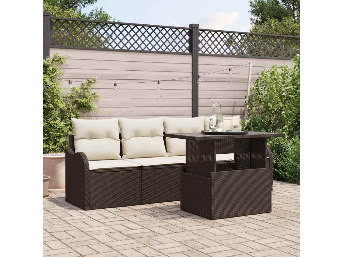 Vidaxl Conjunto De Sofá De Jardim 5 Pcs Castanho Rattan Sintético