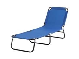 Espreguiçadeira Reclinável 5 Posições, com Apoio de Cabeça, Proteção Solar, Bolso Lateral, 188x56x28 Cm, Azul | S/MARCA