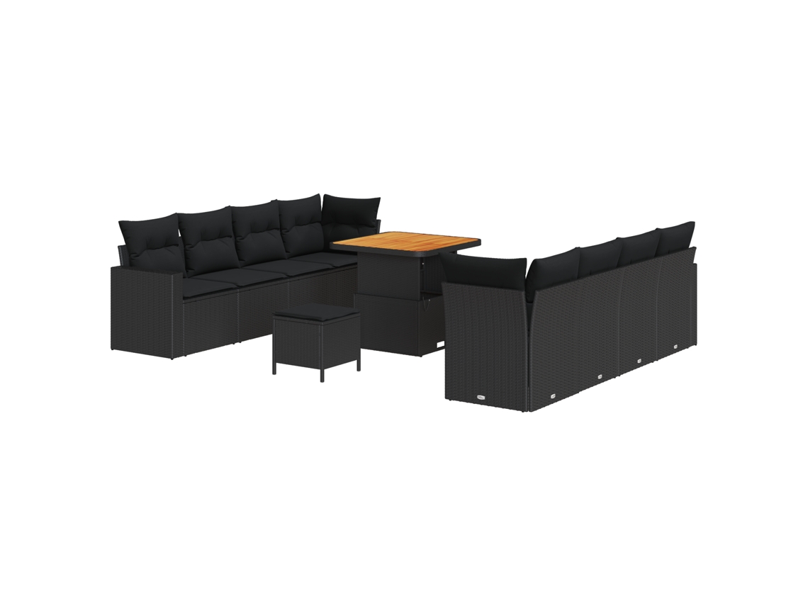 Conjunto 12 Sofá De Jardim Vidaxl Preto Vime Pe (80 X 80 X 71 Cm)