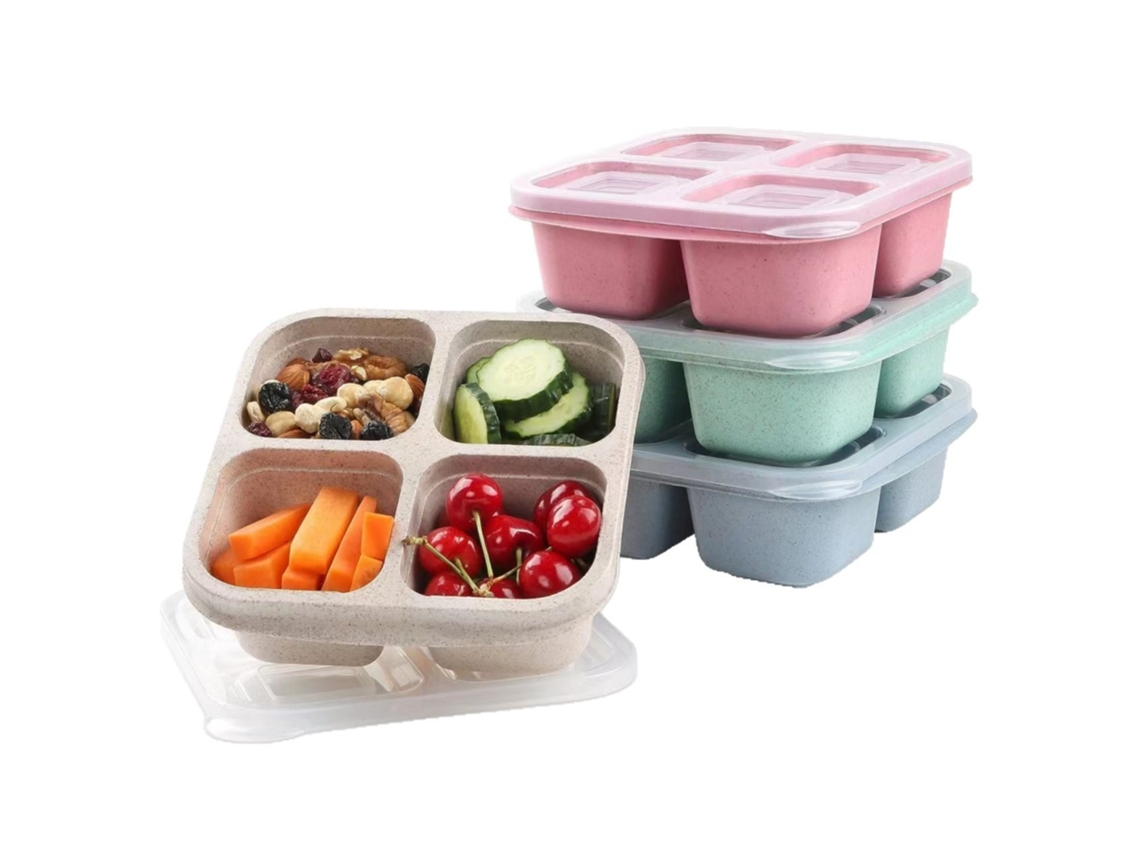 Conjunto De 4 Lancheiras Tipo Bento Com 4 Compartimentos Para Crianças E Adultos, Escolares Com Divisórias, Verde, Azul, Rosa, Brancofy