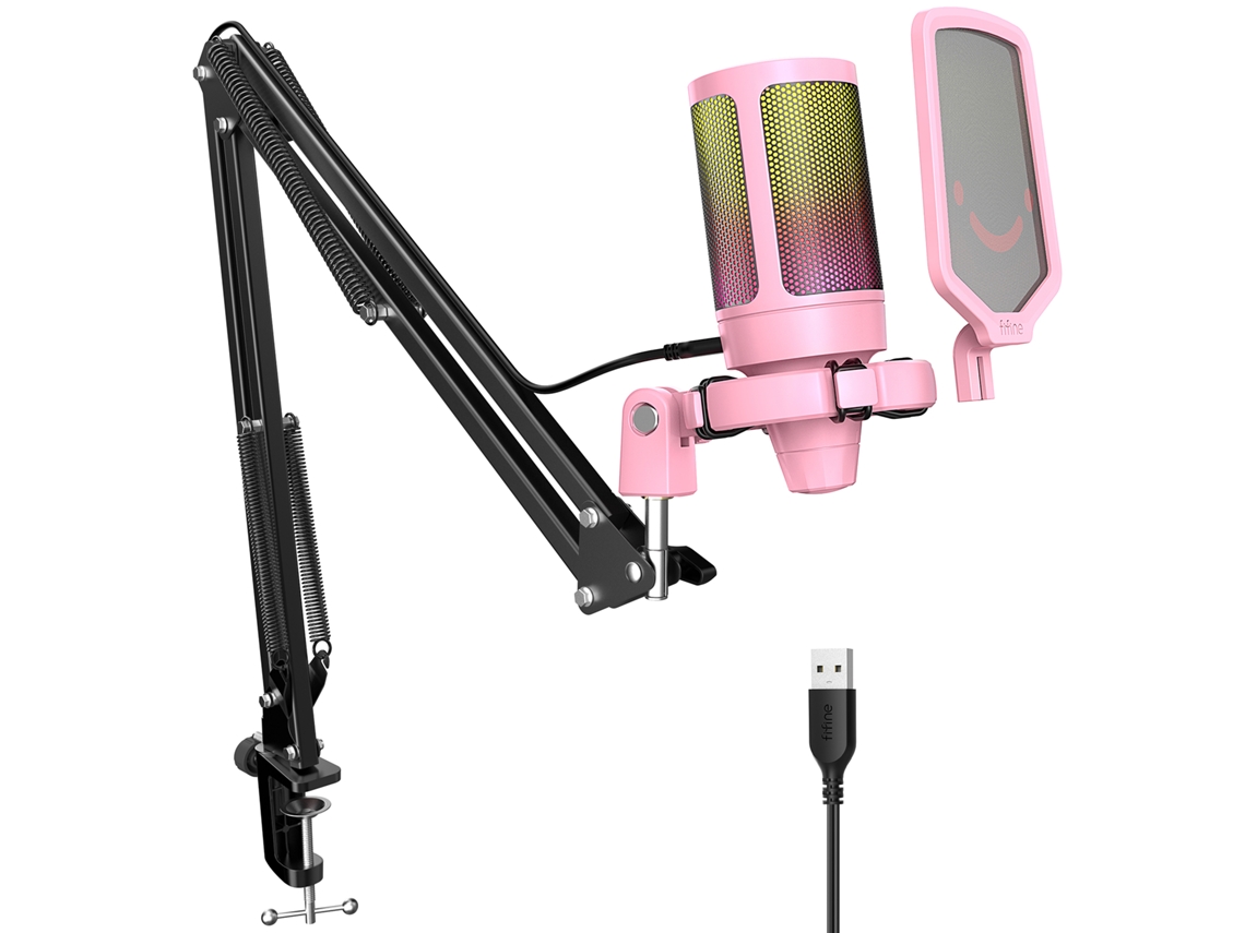 Kit De Microfone Para Jogos (cor-de-rosa), Com Botão De Silenciamento, Iluminação Rgb E Suporte, Microfone Condensador Cardioide.
