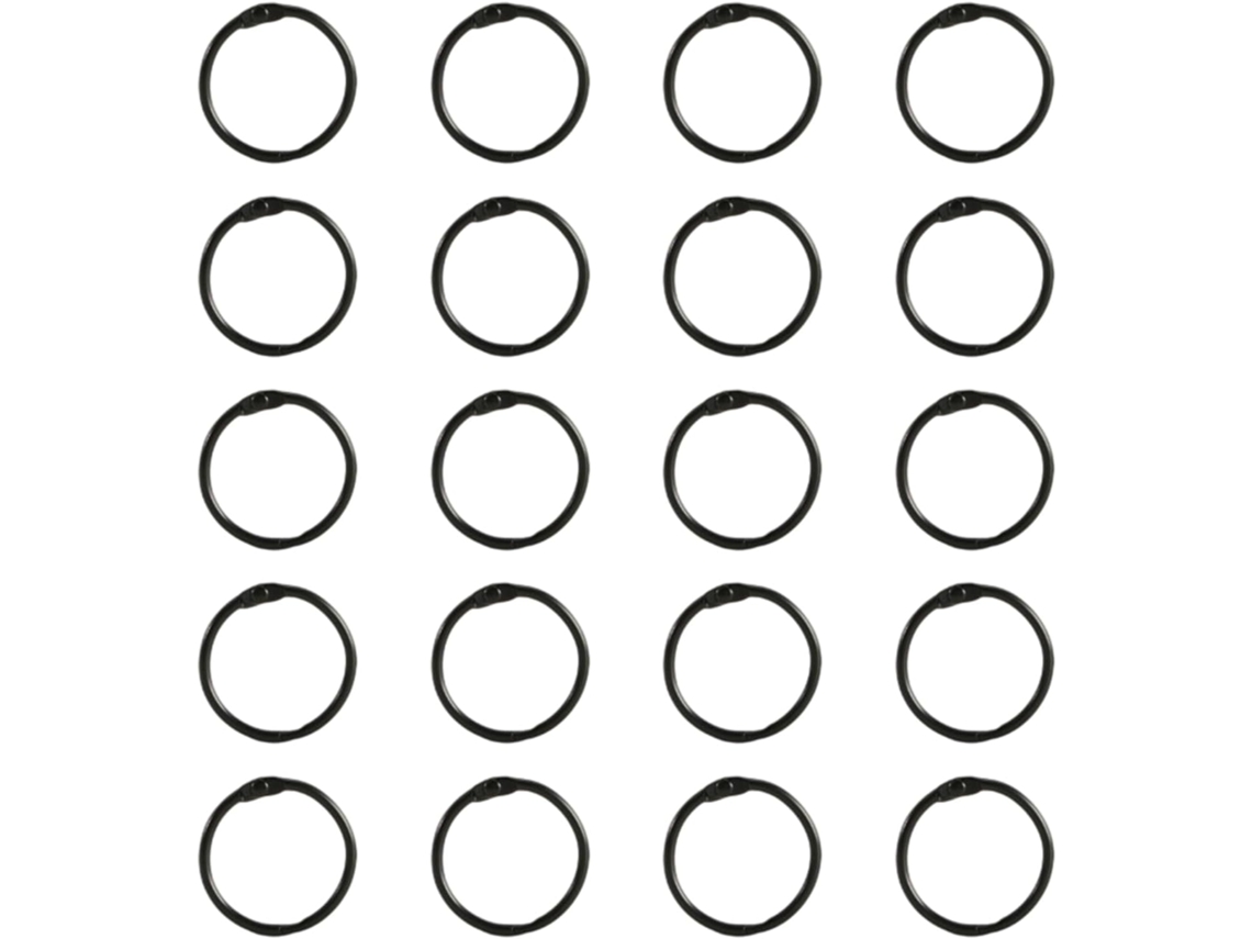 Conjunto de 20 argolas para cartões, com 25 mm de espessura, ideais para enfiar livros, fichas, álbuns de recortes e para uso doméstico.