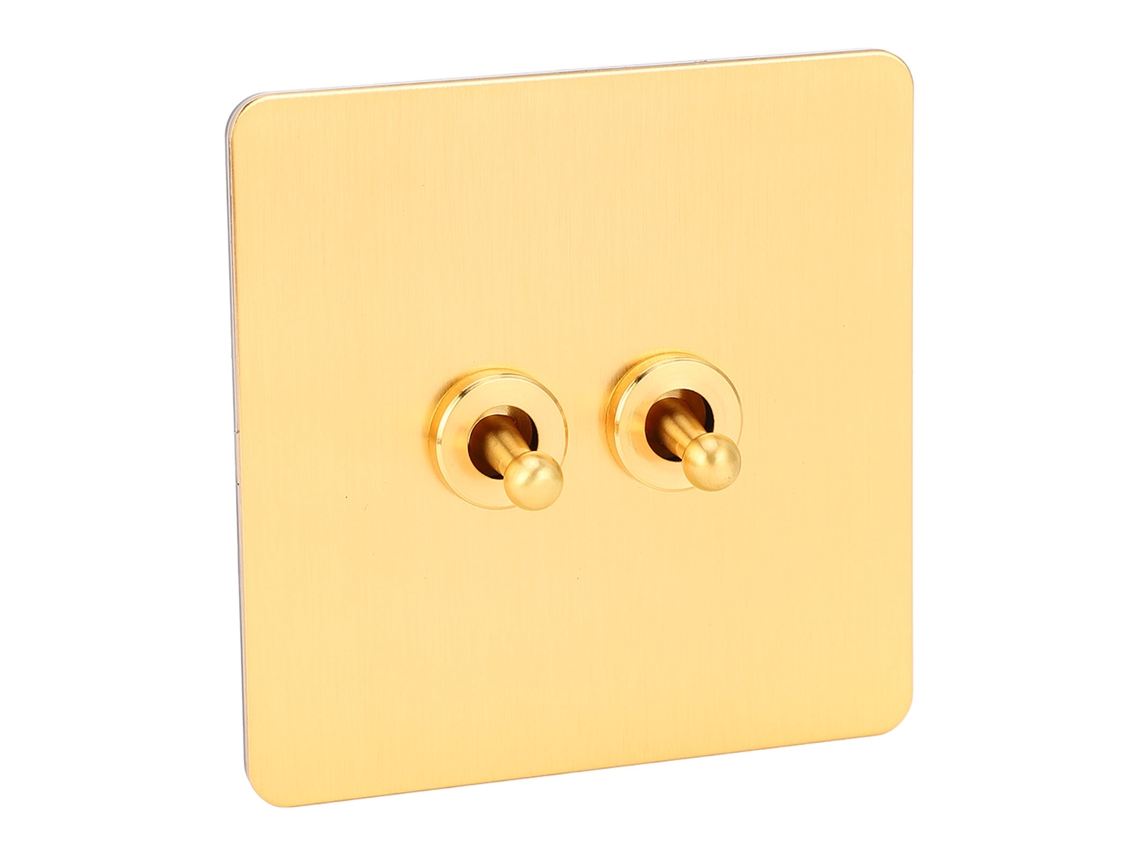 Chave Interruptora De Parede De Controle Duplo Com Painel De Aço Inoxidável Imitando Ouro Ac250v