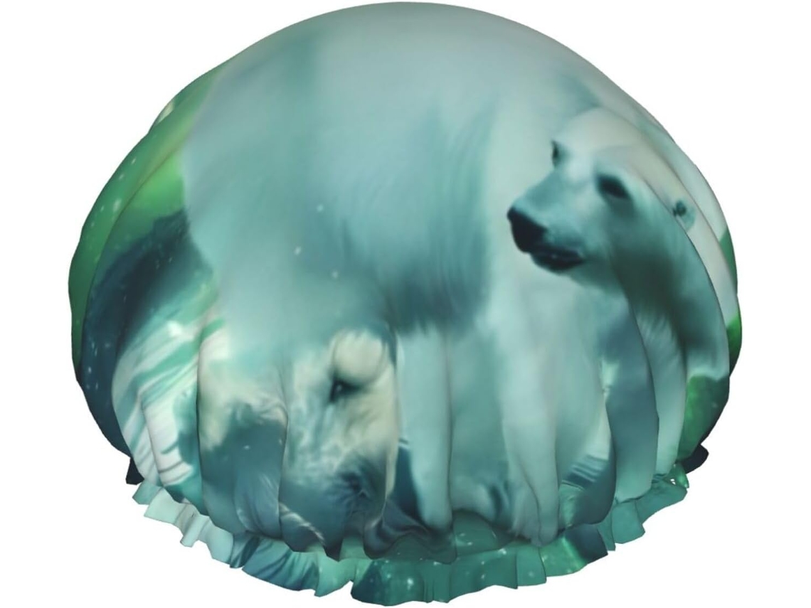 Touca De Banho Com Estampa Urso Polar E Aurora Boreal, Reutilizável, Dupla Camada, Item Essencial Para Viagens, Ideal