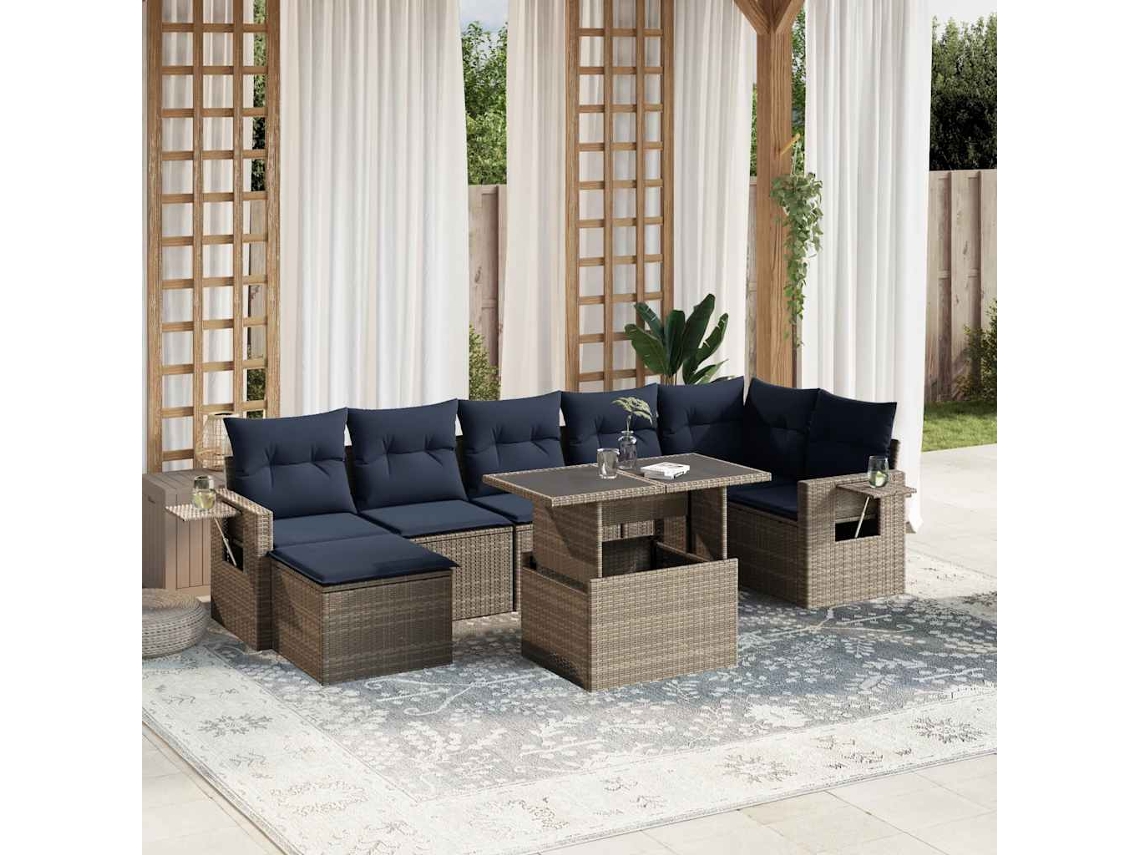 Vidaxl Conjunto De Sofá De Jardim Com 8 Peças E Almofadas Em Rattan Sintético Cinza