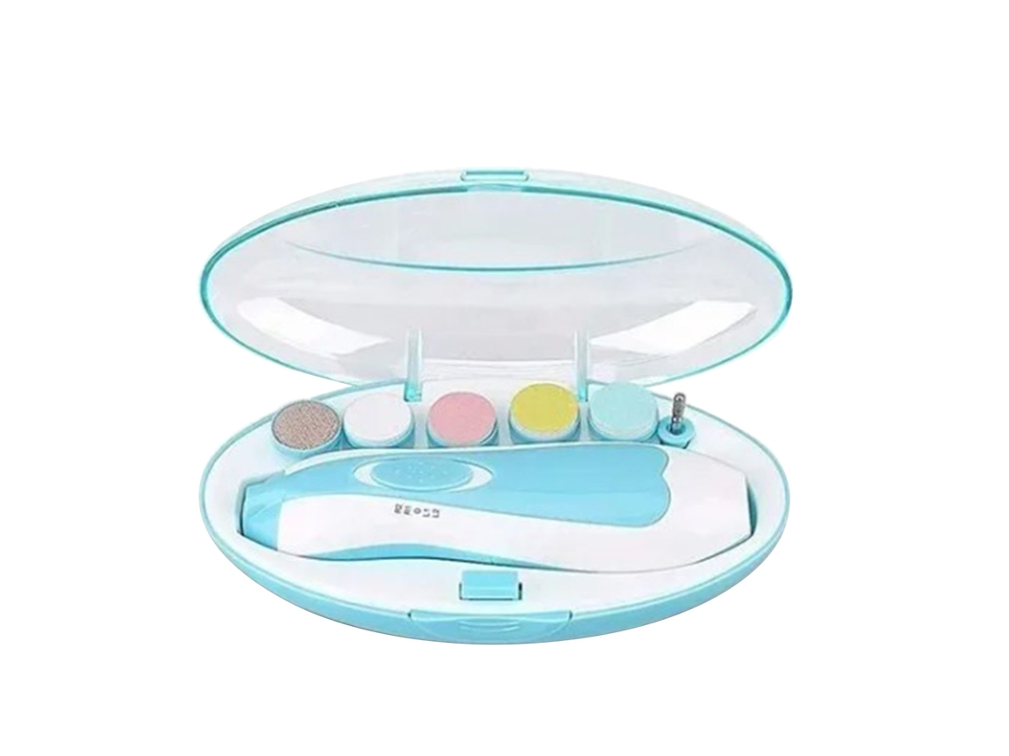 Lima Eléctrica Para Bebés Com 6 Cabeças Intercambiáveis, Luz Led, Silenciosa E Segura, Azul