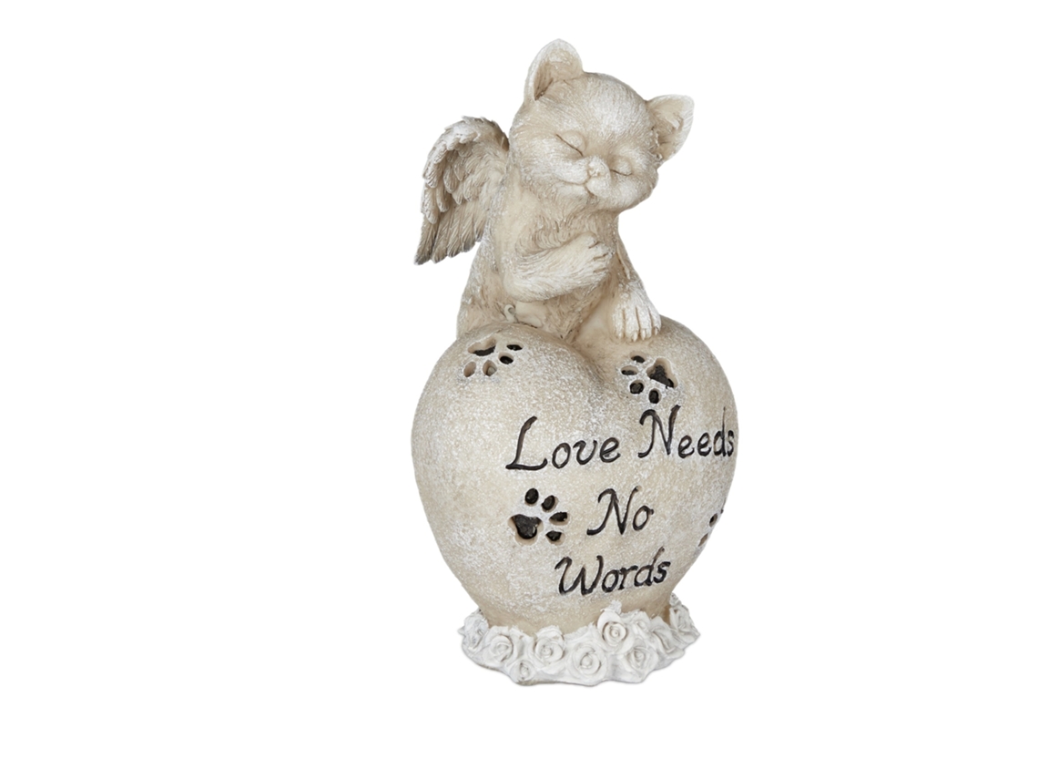 Relaxdays Decoração De Sepultura Para Gato, Memorial De Animal, Lápide Com Coração E Anjo, Resistente, Creme
