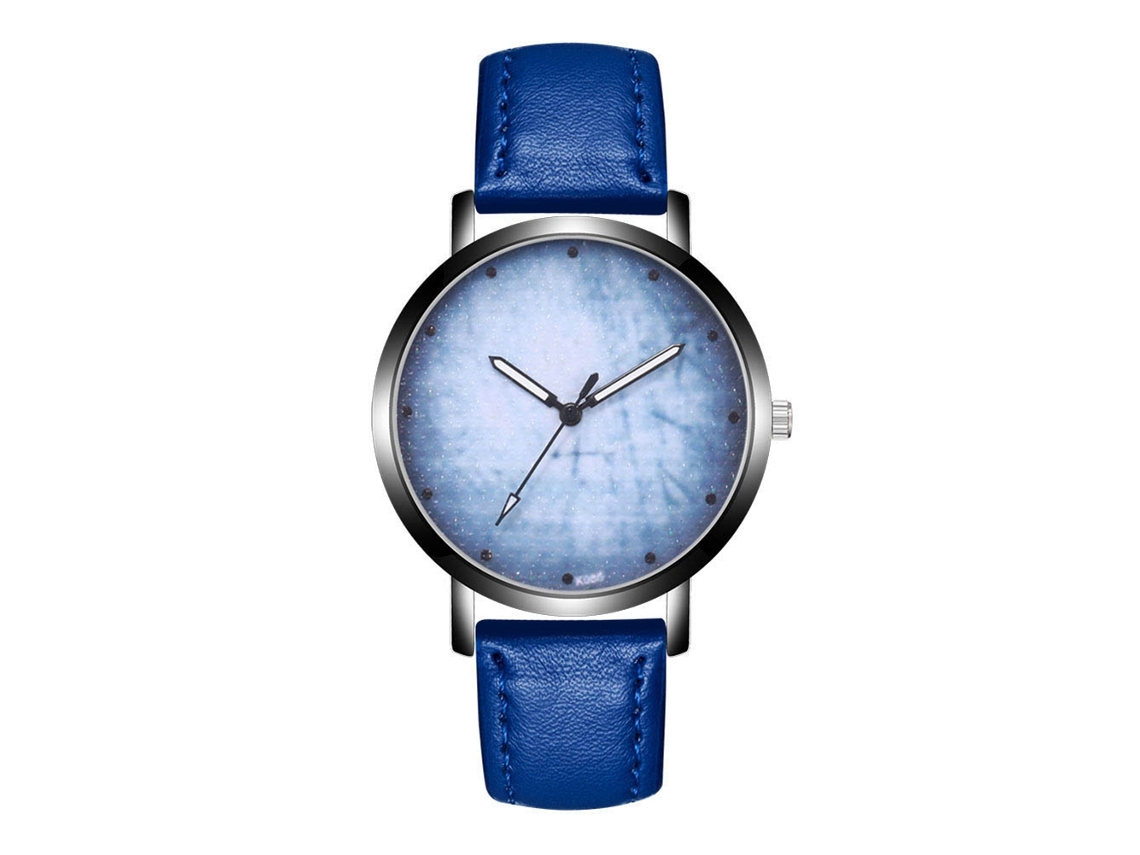 Relógio de pulso masculino esportivo e casual, analógico, de quartzo, com pulseira de couro azul royal.