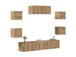 Conjunto De Armário Tv Parede 7 Pcs Carvalho Artisiano Dkd Home Decor