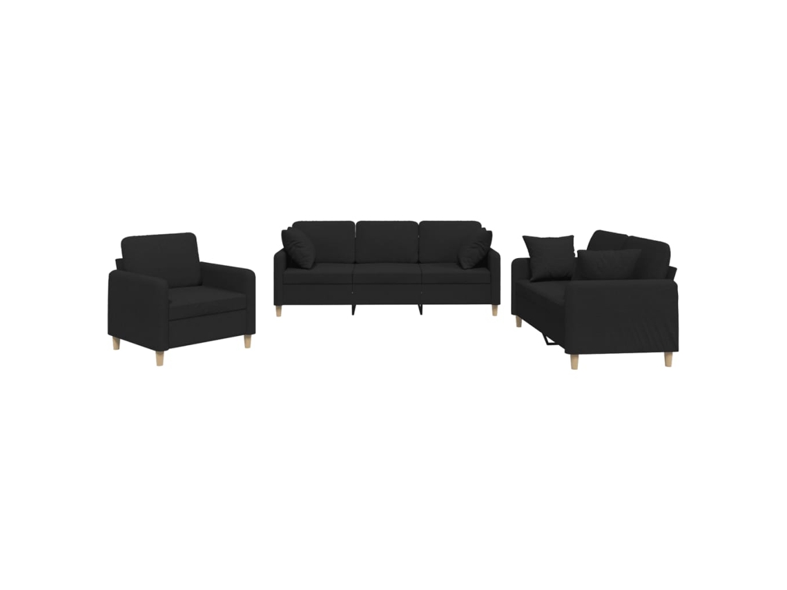 3 Pcs Conjunto de Sofás com Almofadas Tecido Preto MAISON EXCLUSIVE