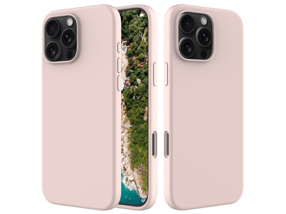 Capa De Silicone Para Iphone 16 Pro - Cor Sólida, Proteção Fina E Antiaderente - Rosa Areia