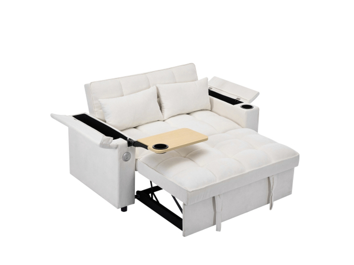 Sofá-cama 3 Em 1 De 14,5 X 74 X 82 Cm Com Encosto Ajustável, Porta Usb, Sofá-cama De 2 Lugares, Dobrável, Equipado Com Mesa Embutida E Porta-copos