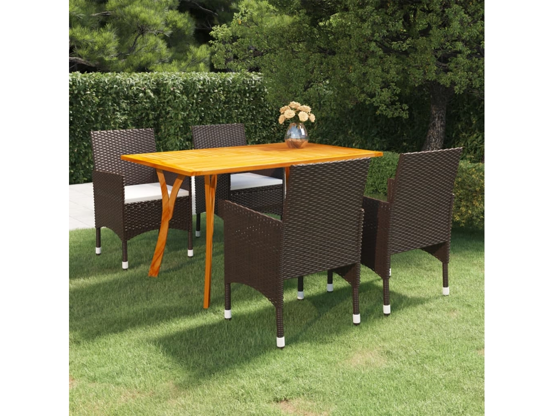 5 Pcs Conjunto De Jantar Para Jardim Marrom Dkd Home Decor