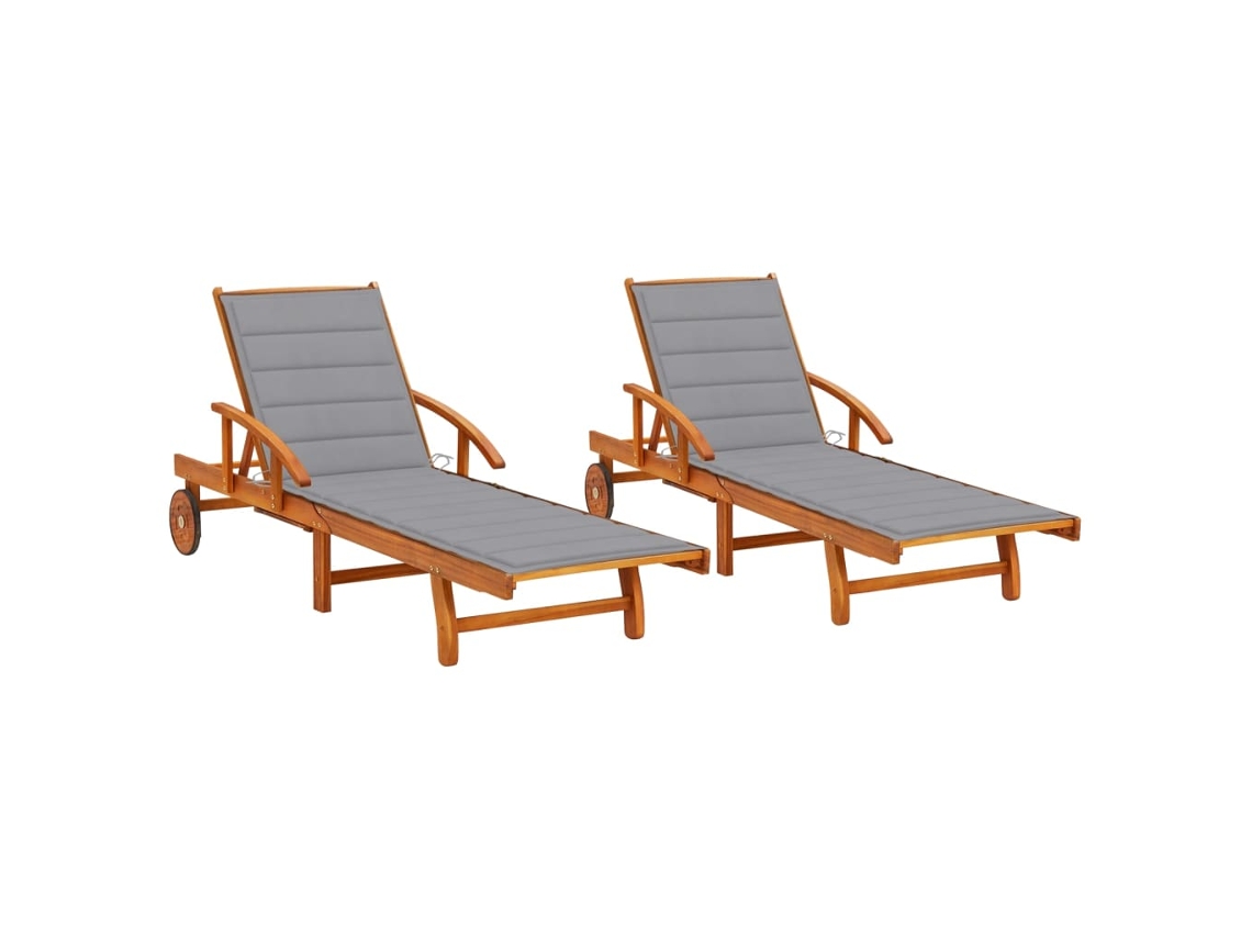 Vidaxl Espreguiçadeiras Com Almofadões 2 Pcs Madeira De Acácia Maciça