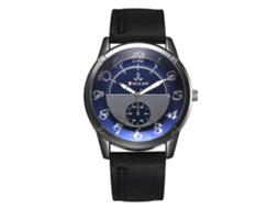 Relógio Digital Unissex de Pulso de Couro Pu com Dial Redondo Clássico Azul e Pulseira Preta